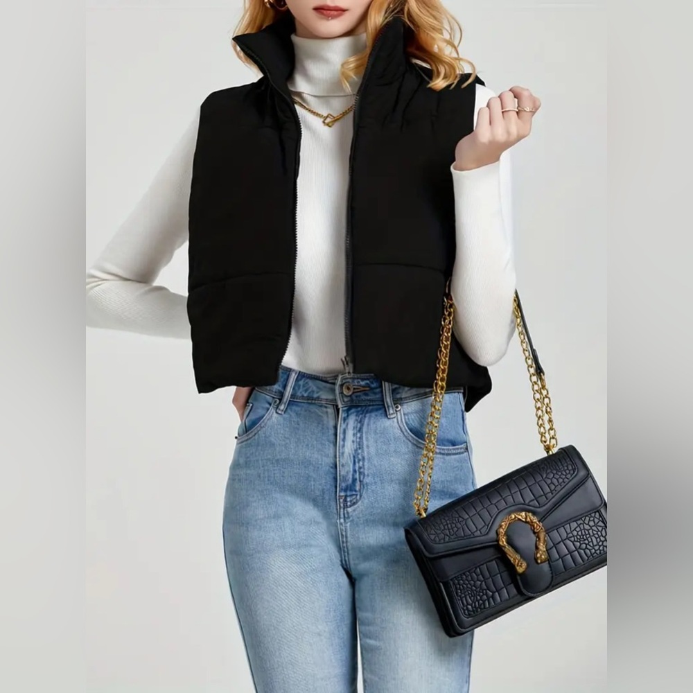 Stand Collar Zip Up Vest, Casual Solid Sleeveless Versatile Vest